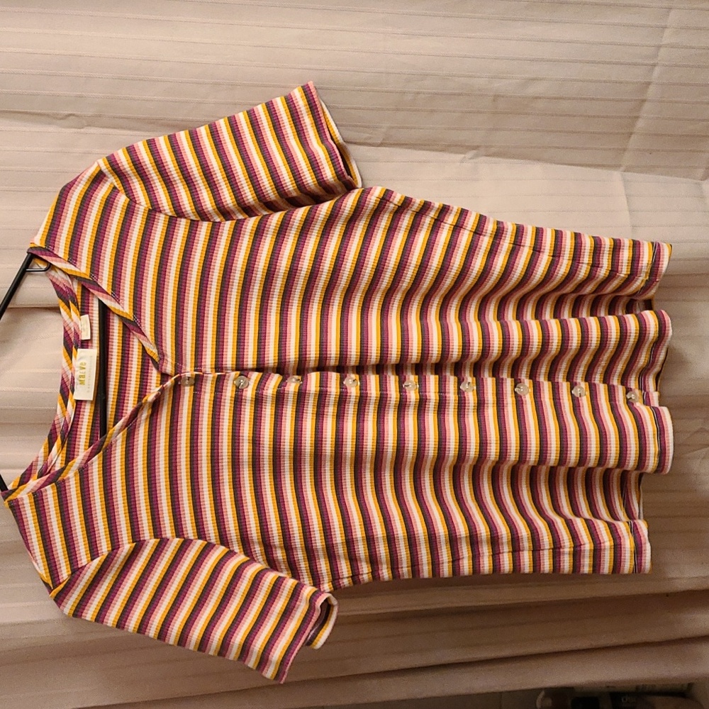 ANTHROPOLOGIE MAEVE Ribbed Short  Sleeve Striped XL colorful button down…